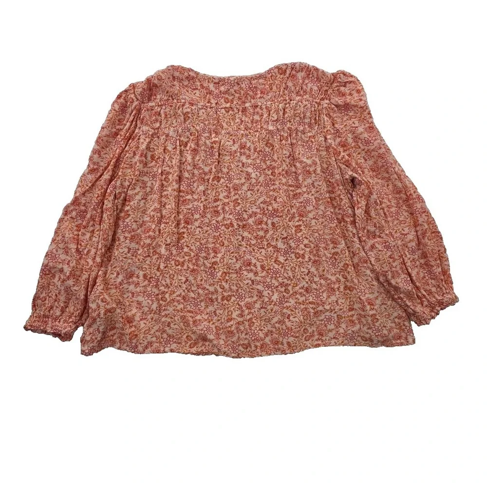 Old‎ Navy Puff Sleeve Tunic Blouse Womens XXL Orange Floral 3/4 Sleeve Bohemian